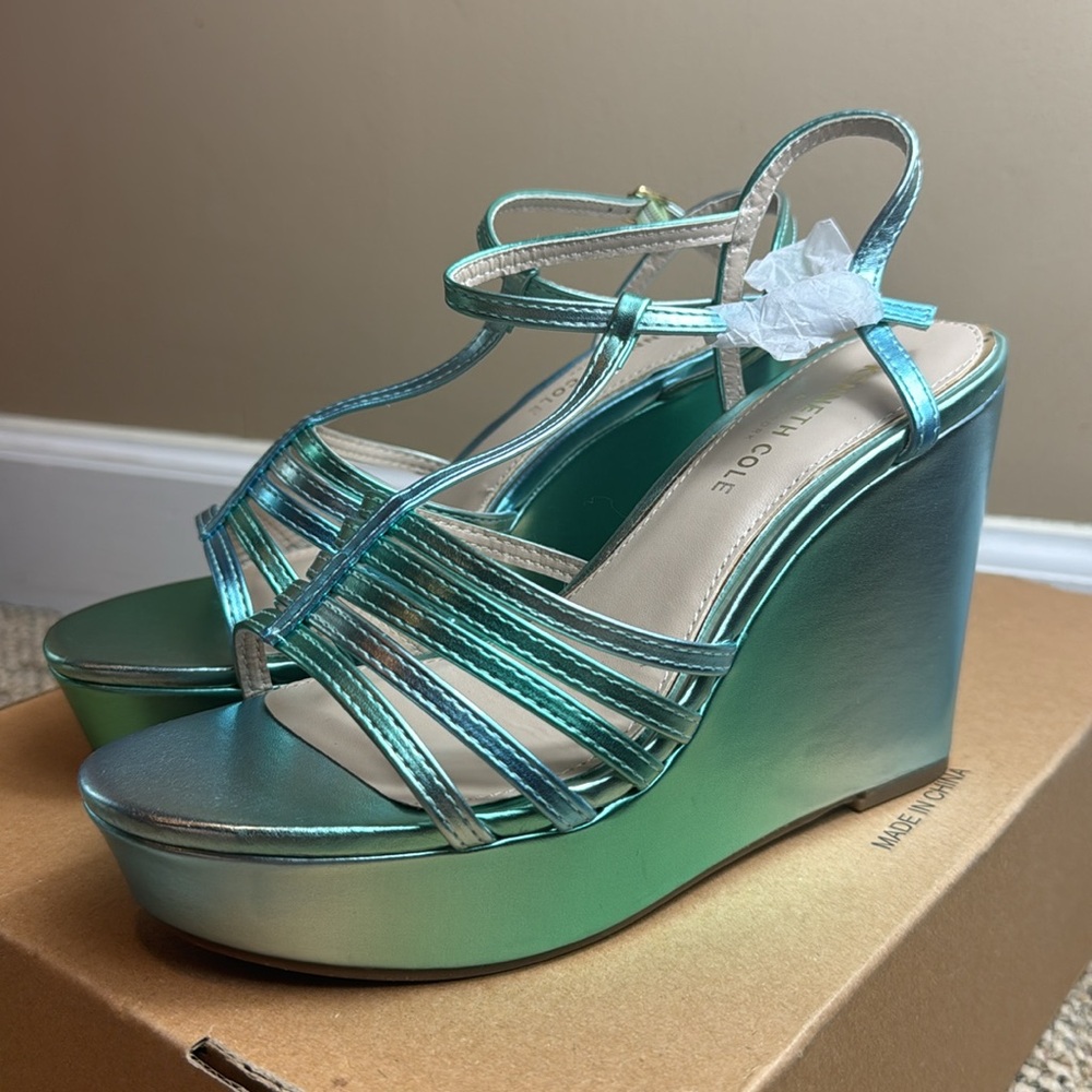 NWOT - Kenneth Cole New York, Celia Platform Wedges, Ocean Blue/Green, 6.5 - Picture 2 of 16